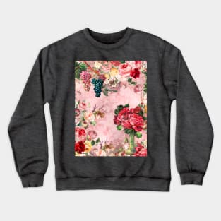 Elegant Vintage flowers and roses garden shabby chic, vintage botanical, pink floral pattern pink artwork over a Crewneck Sweatshirt